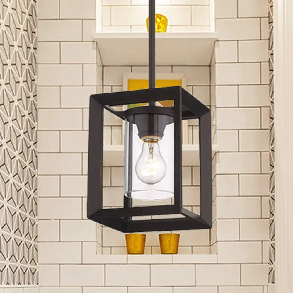 Black Cylinder Glass Pendant Light With Square Frame