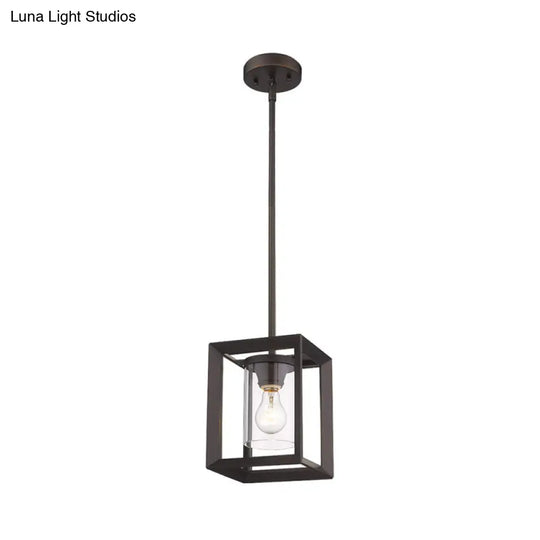 Black Cylinder Glass Pendant Light With Square Frame