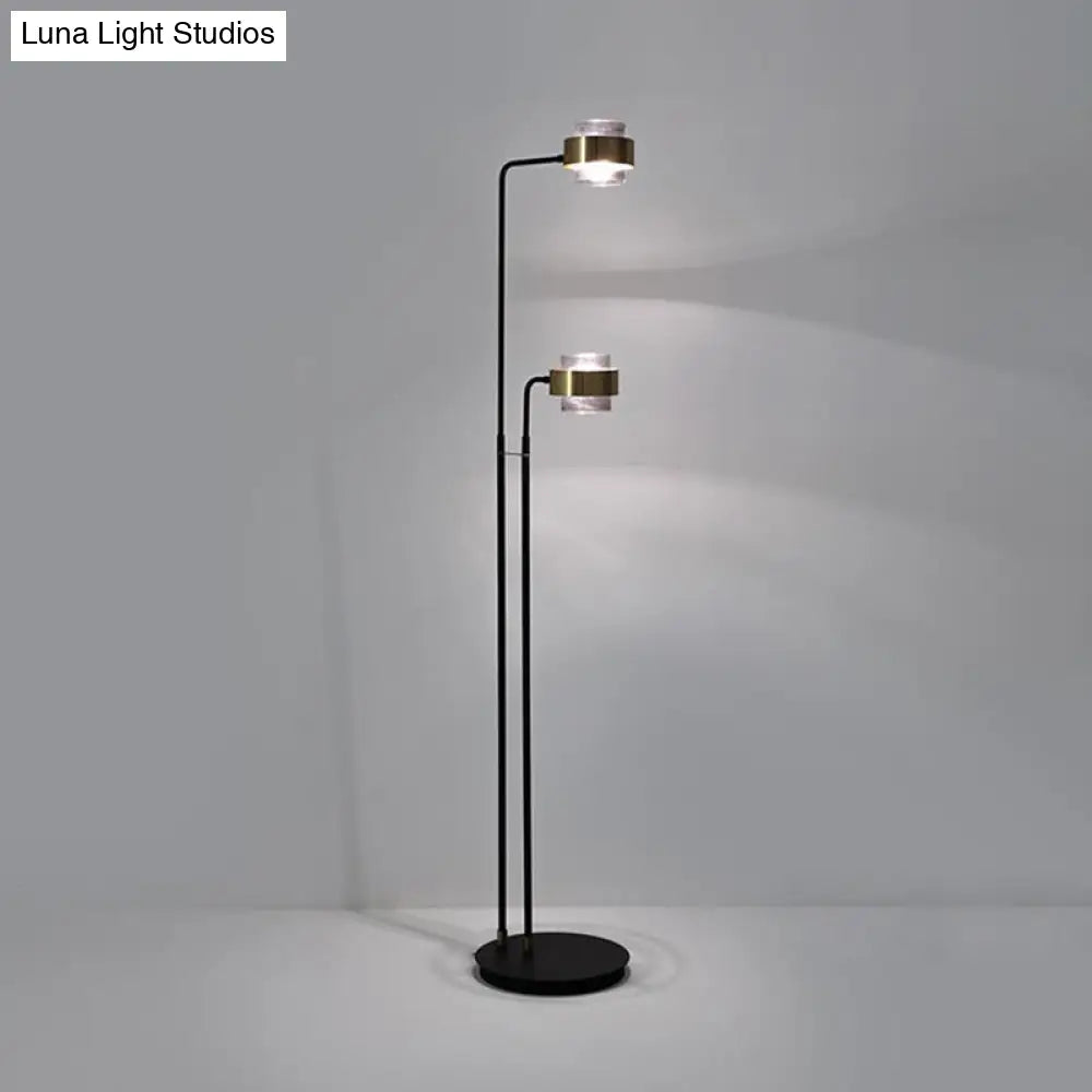 Black Cylinder Led Floor Reading Lamp With Clear Glass Shade - Nordic Style For Living Room