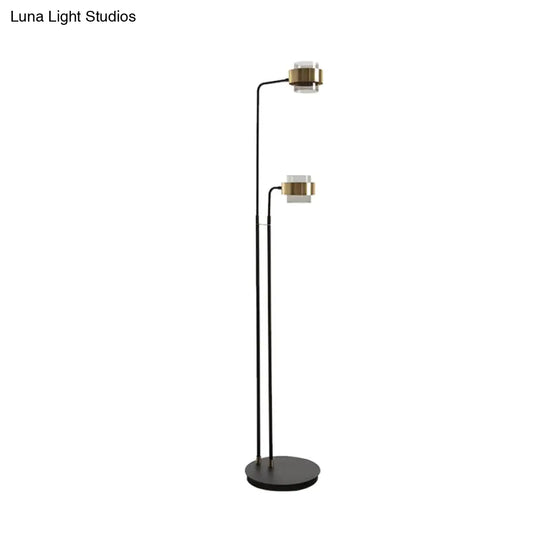 Black Cylinder Led Floor Reading Lamp With Clear Glass Shade - Nordic Style For Living Room