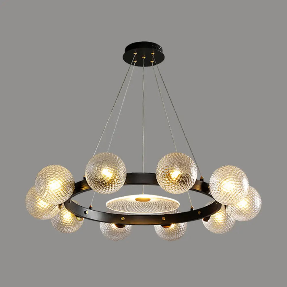 Black Designer Ball Pendant Chandelier With Clear Lattice Glass - Restaurant Hanging Light 10 /