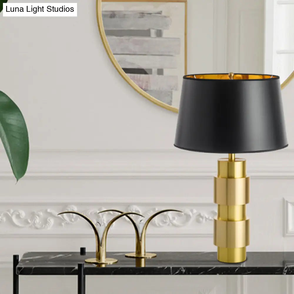 Black Desk Lamp With Fabric Drum Shade And Metal Base - Ideal Reading Light For Bedroom