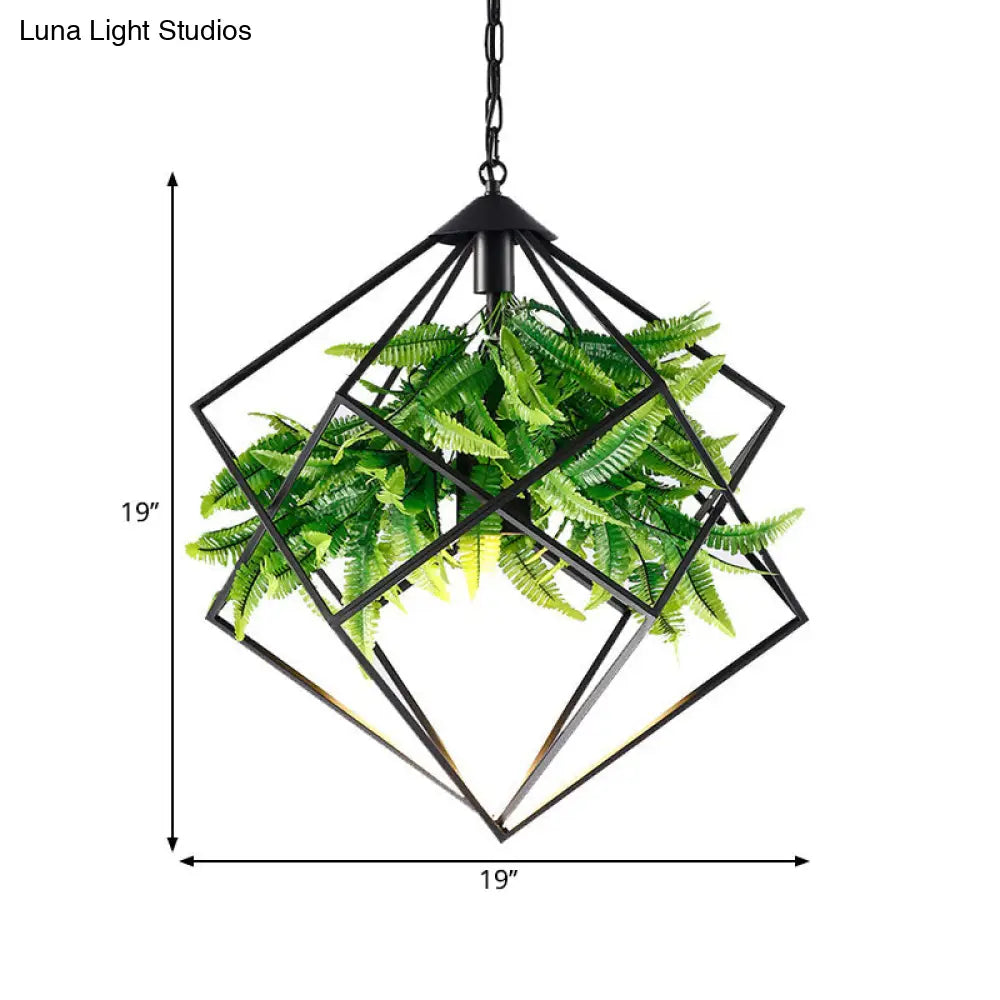 Black Diamond Cage Farmhouse Drop Pendant Light - Tearoom Plant Hanging 1 Head 16.5/19/21.5 W