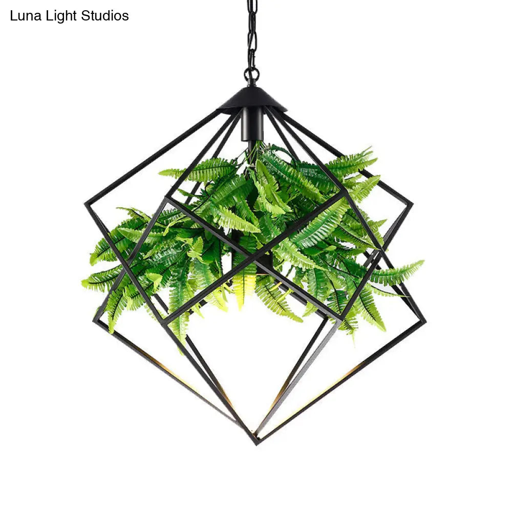 Black Diamond Cage Farmhouse Drop Pendant Light - Tearoom Plant Hanging 1 Head 16.5/19/21.5 W