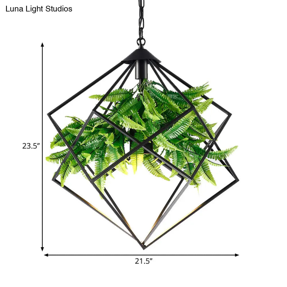 Black Diamond Cage Iron Drop Pendant Hanging Light - Farmhouse Tearoom Plant 1 Head