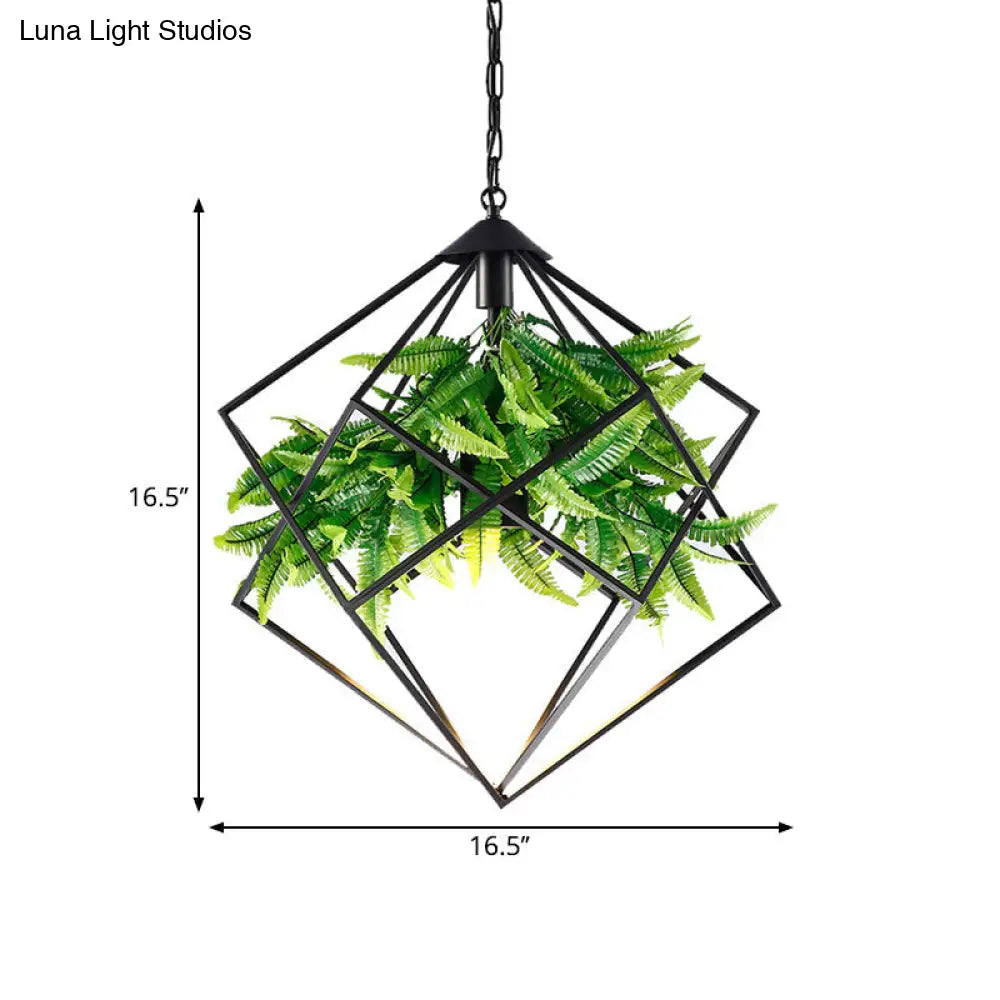 Black Diamond Cage Farmhouse Drop Pendant Light - Tearoom Plant Hanging 1 Head 16.5/19/21.5 W