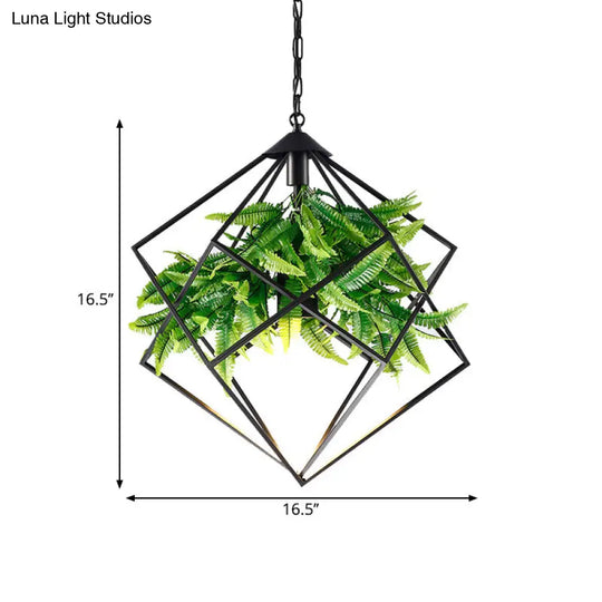 Black Diamond Cage Farmhouse Drop Pendant Light - Tearoom Plant Hanging 1 Head 16.5/19/21.5 W