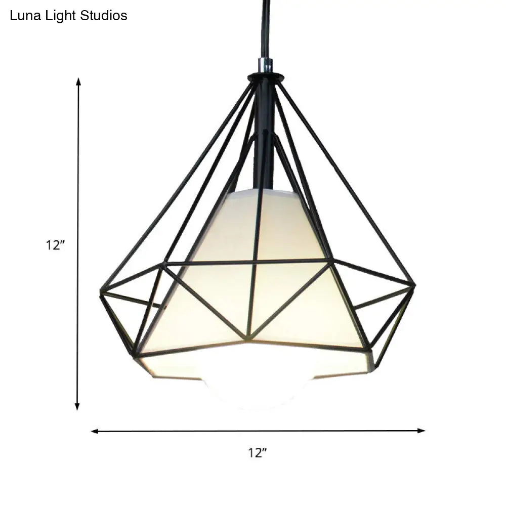 Black Diamond Cage Pendant Ceiling Light Farmhouse Metal Hanging Lamp With Fabric Shade 1 For Living