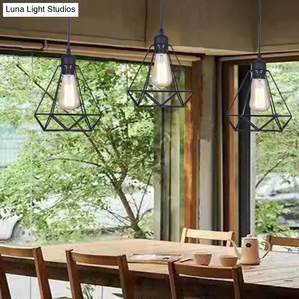 Black Diamond Iron Cluster Pendant: Industrial Retro Hanging Lamp For Restaurants (1-Light)