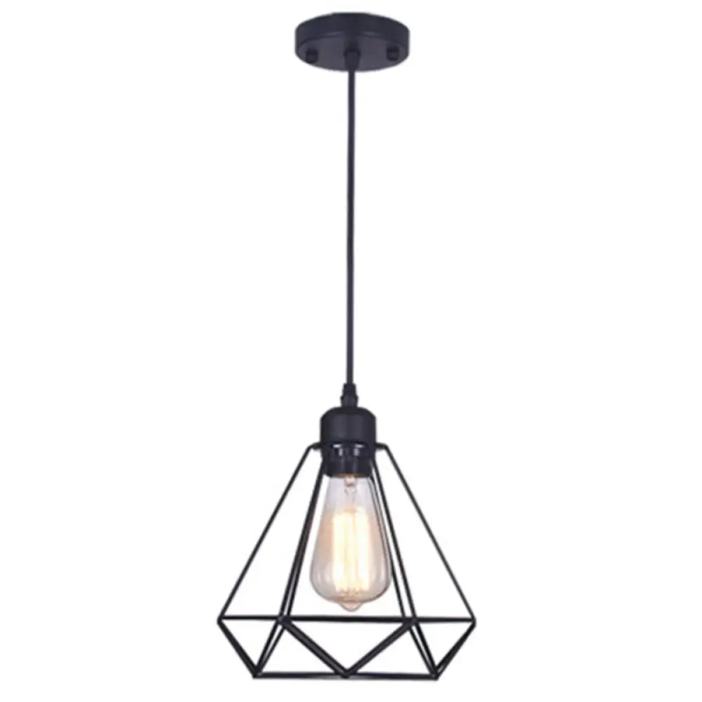Black Diamond Iron Cluster Pendant: Industrial Retro Hanging Lamp For Restaurants (1-Light)