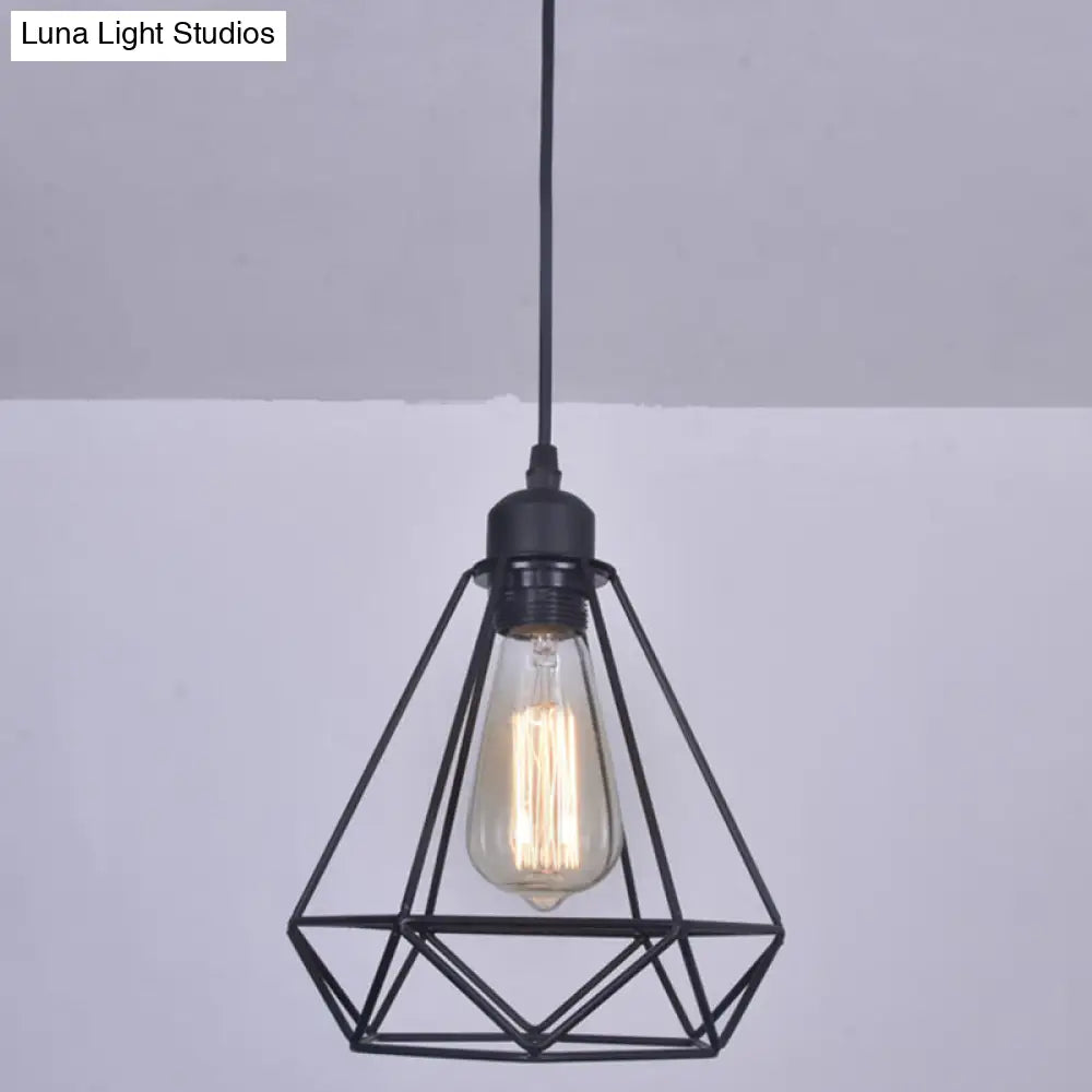 Black Diamond Iron Cluster Pendant: Industrial Retro Hanging Lamp For Restaurants (1-Light)