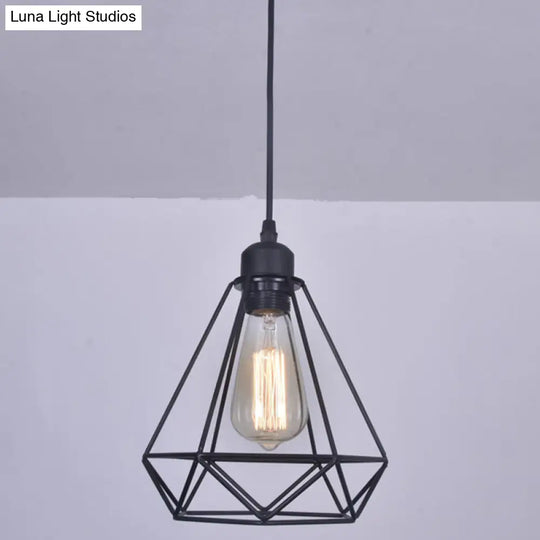 Black Diamond Iron Cluster Pendant: Industrial Retro Hanging Lamp For Restaurants (1-Light)