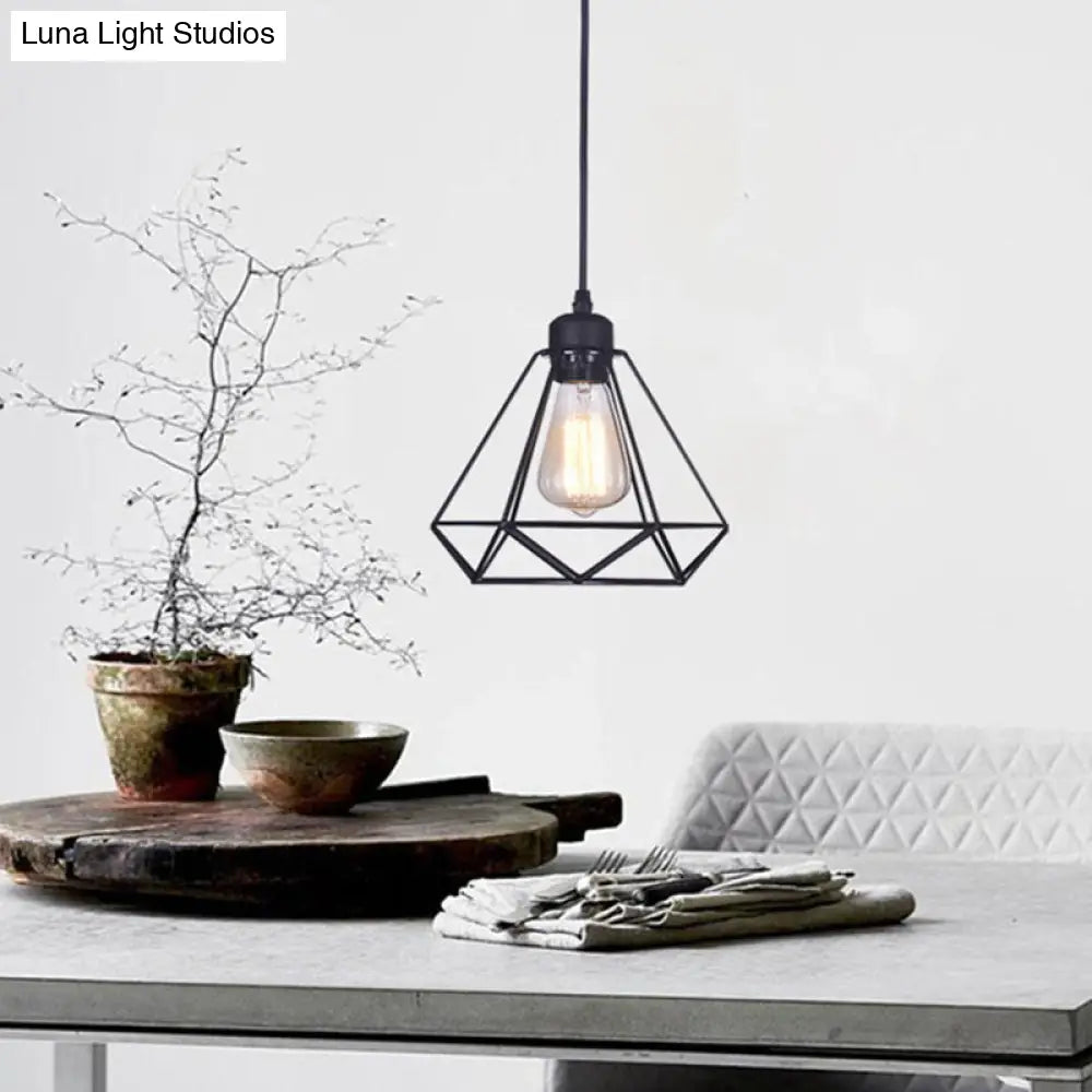 Black Diamond Iron Cluster Pendant: Industrial Retro Hanging Lamp For Restaurants (1-Light)