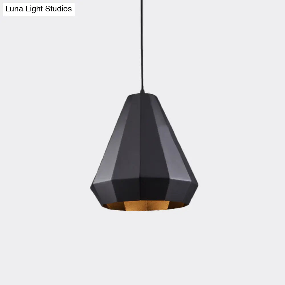 Black Metal Diamond Suspension Pendant - 1-Light Farmhouse Ceiling Lamp For Coffee Shops