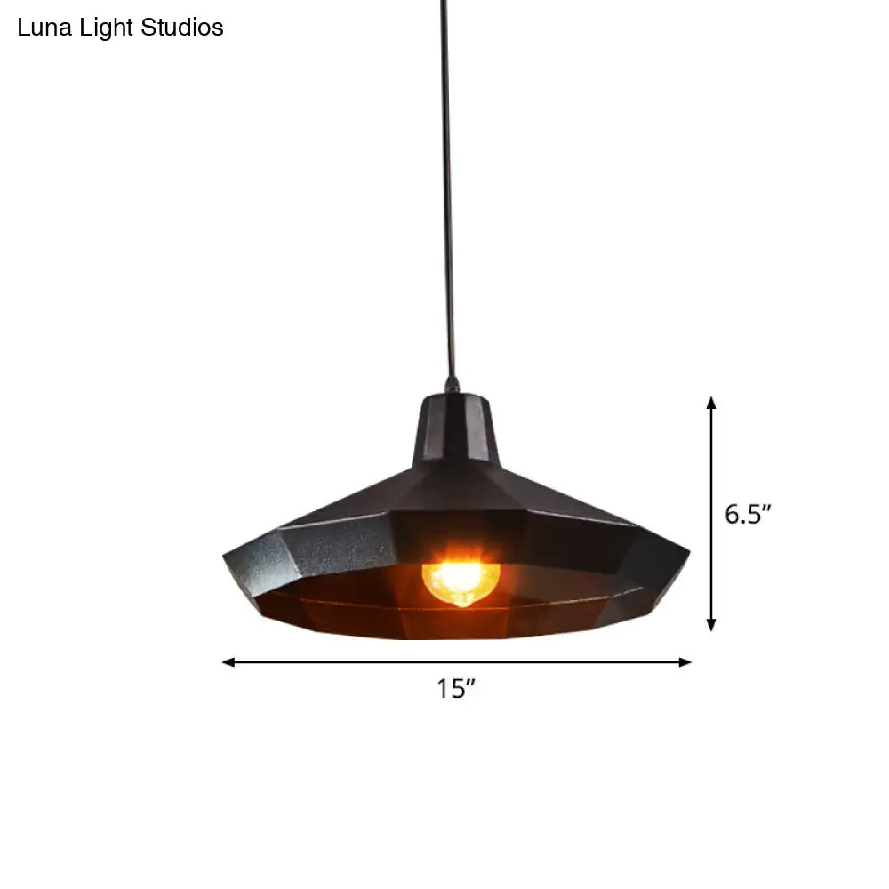 Black Metal Diamond Suspension Pendant - 1-Light Farmhouse Ceiling Lamp For Coffee Shops