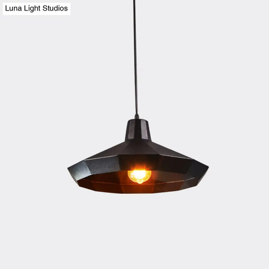 Black Metal Diamond Suspension Pendant - 1-Light Farmhouse Ceiling Lamp For Coffee Shops