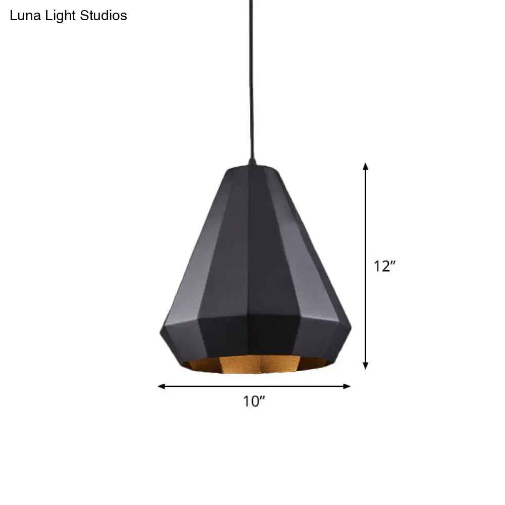 Black Metal Diamond Suspension Pendant - 1-Light Farmhouse Ceiling Lamp For Coffee Shops