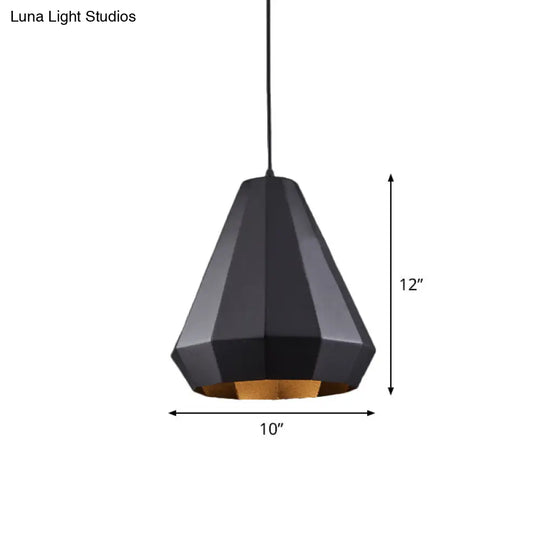Black Metal Diamond Suspension Pendant - 1-Light Farmhouse Ceiling Lamp For Coffee Shops