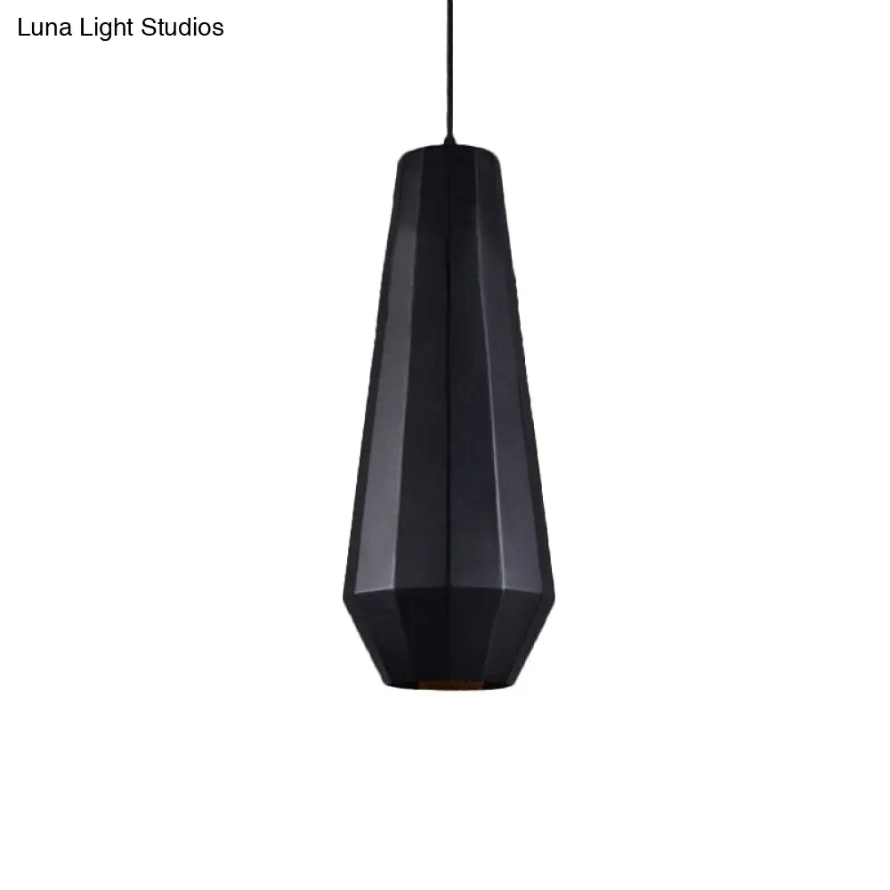 Black Metal Diamond Suspension Pendant - 1-Light Farmhouse Ceiling Lamp For Coffee Shops