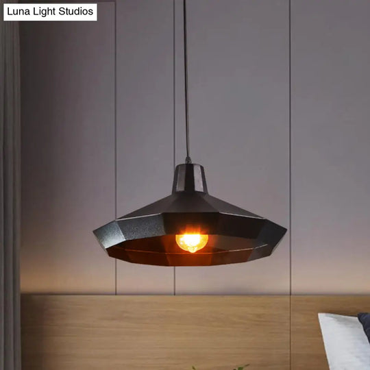 Black Metal Diamond Suspension Pendant - 1-Light Farmhouse Ceiling Lamp For Coffee Shops