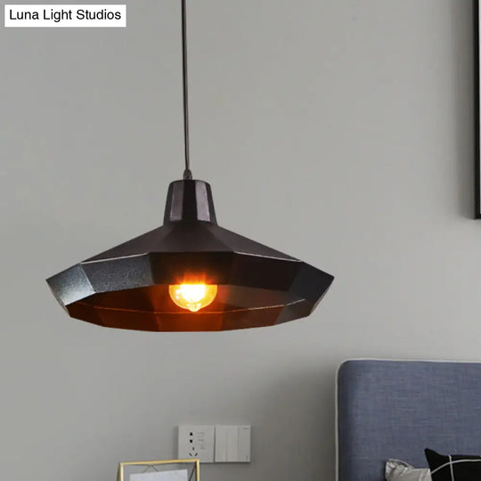 Black Metal Diamond Suspension Pendant - 1-Light Farmhouse Ceiling Lamp For Coffee Shops / A