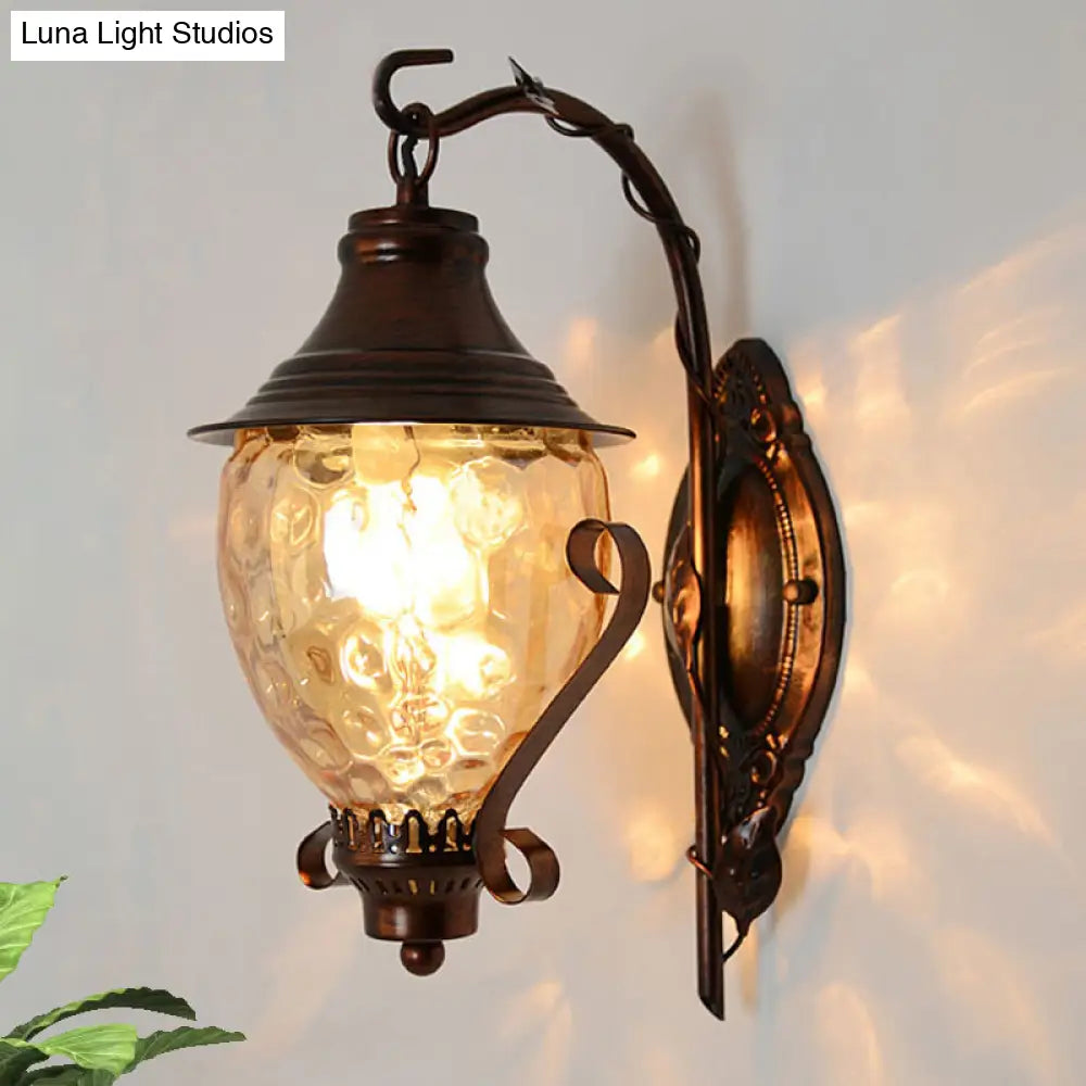 Black Dimpled Glass Wall Sconce With Acorn 1-Light For Industrial Living Room