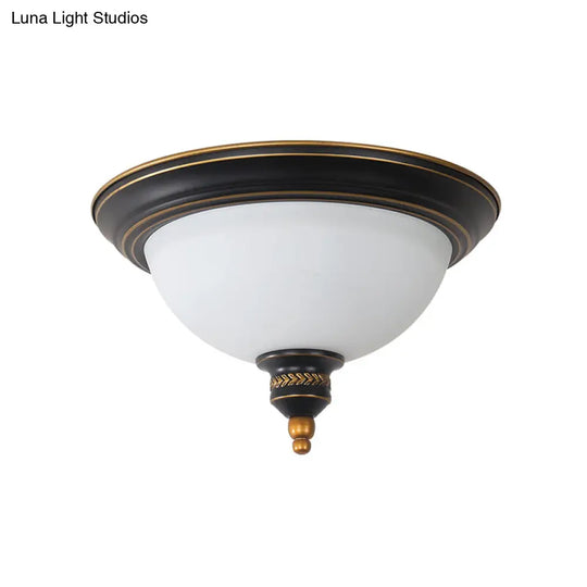 Black Dome Flush Mount Ceiling Light With Traditional Opal Glass And 3 Bulbs Perfect For Living Room
