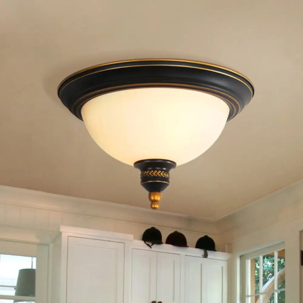 Black Dome Flush Mount Ceiling Light With Traditional Opal Glass And 3 Bulbs – Perfect For Living