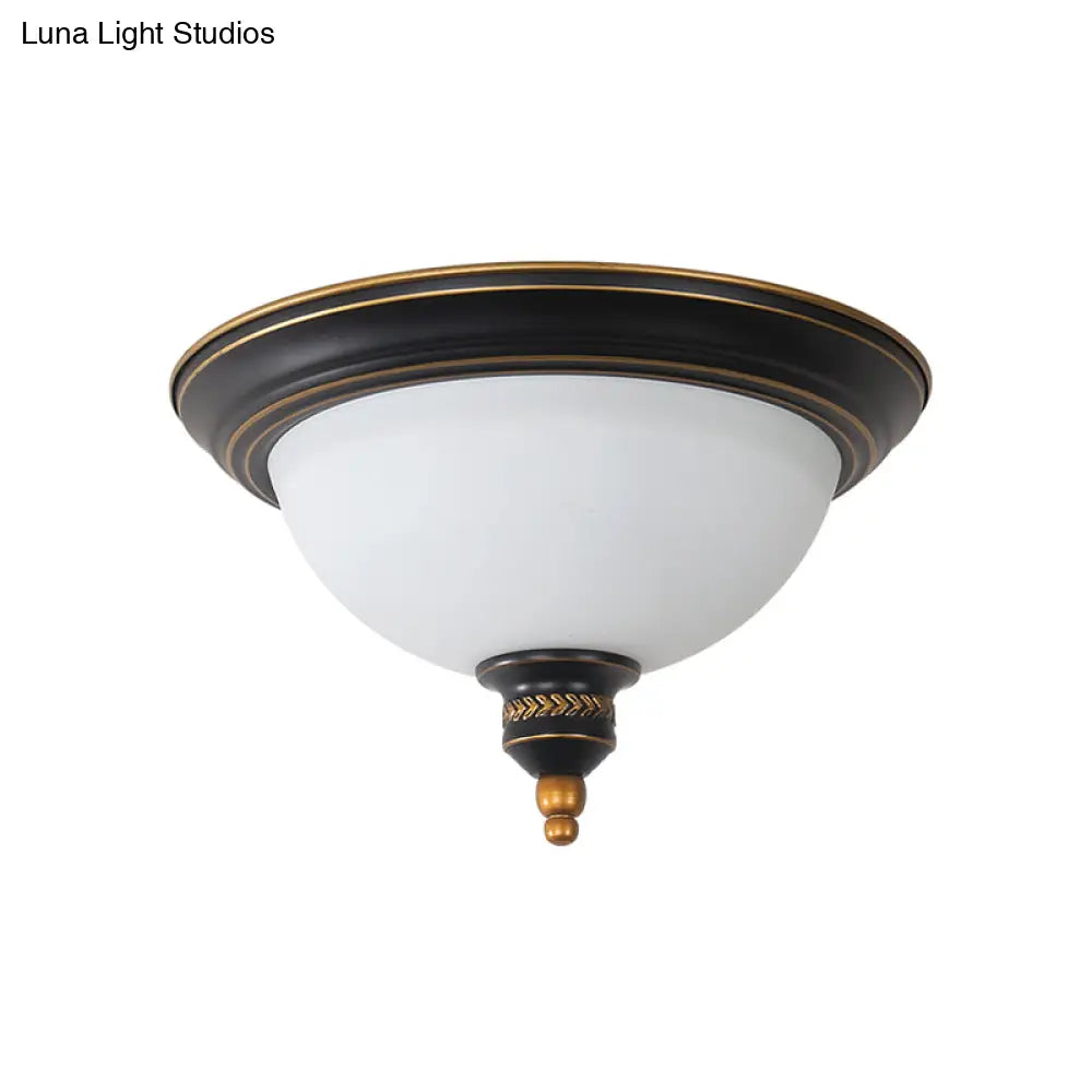Black Dome Flush Mount Ceiling Light With Traditional Opal Glass And 3 Bulbs – Perfect For Living