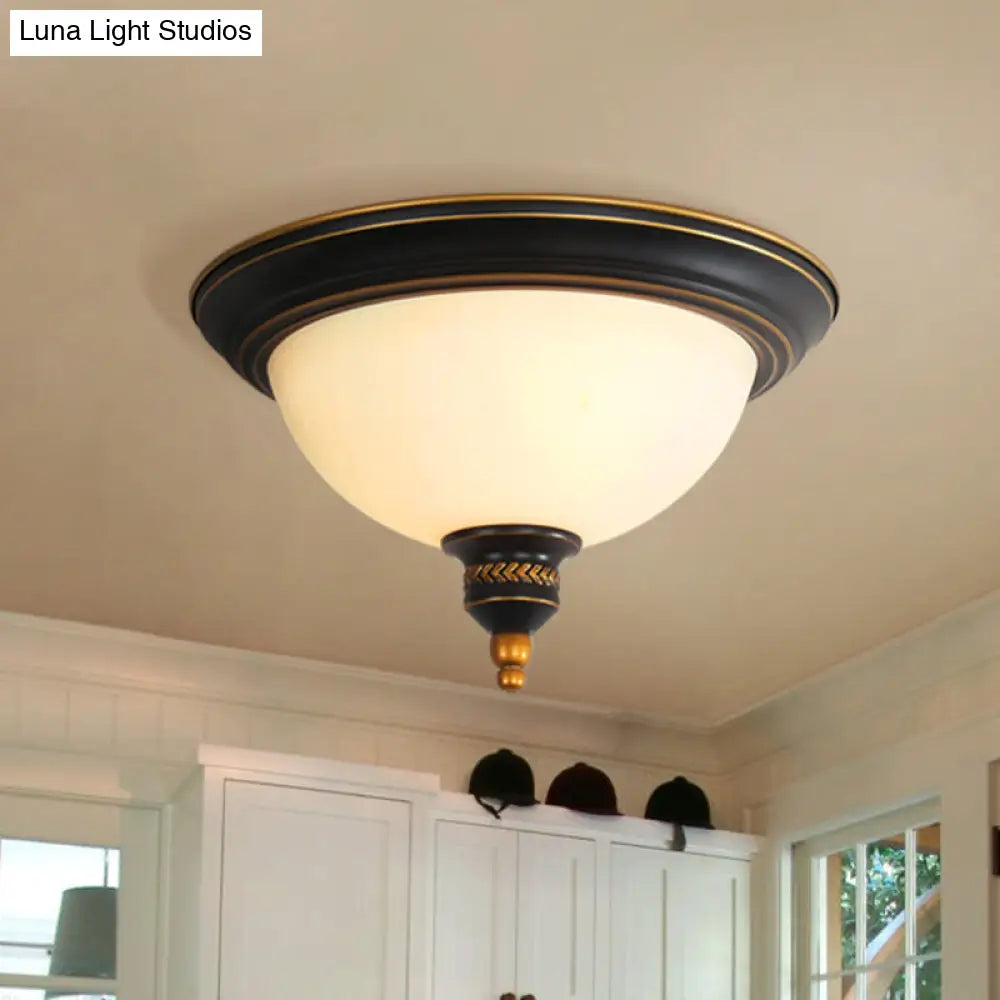 Black Dome Flush Mount Ceiling Light With Traditional Opal Glass And 3 Bulbs Perfect For Living Room