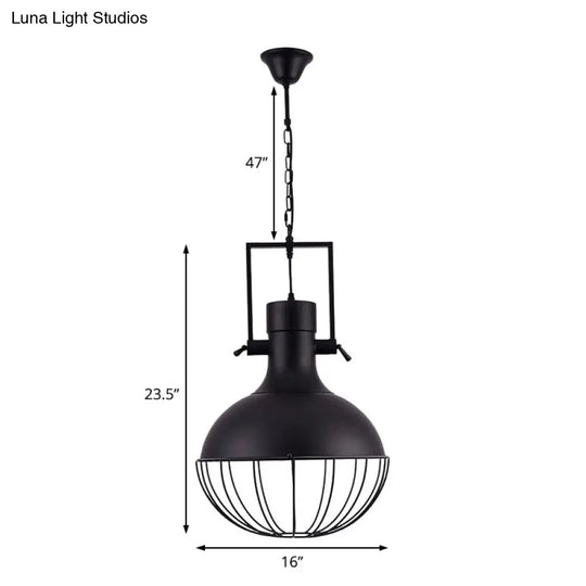 Black Dome Pendant Ceiling Light - Farmhouse Style Metal Hanging Lamp With Cage And Swivel Joint