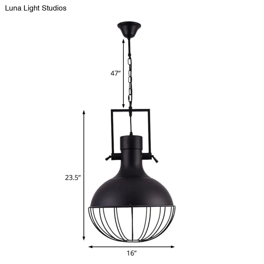 Black Metal Dome Pendant Ceiling Light - Farmhouse Style 1-Light Hanging Lamp With Cage & Swivel