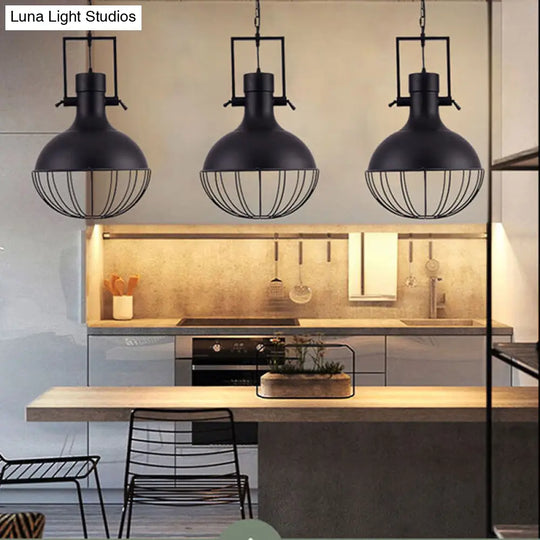 Black Metal Dome Pendant Ceiling Light - Farmhouse Style 1-Light Hanging Lamp With Cage & Swivel