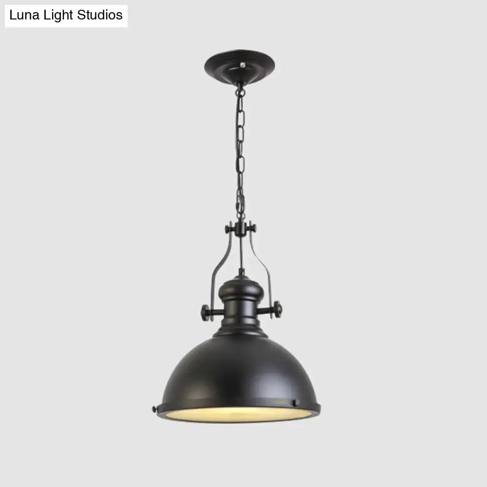 1-Bulb Industrial Pendant Light With Dome Metallic Shade In Black