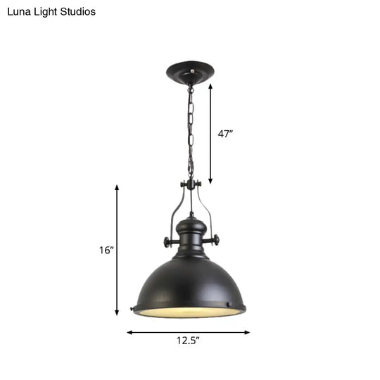 1-Bulb Industrial Pendant Light With Dome Metallic Shade In Black