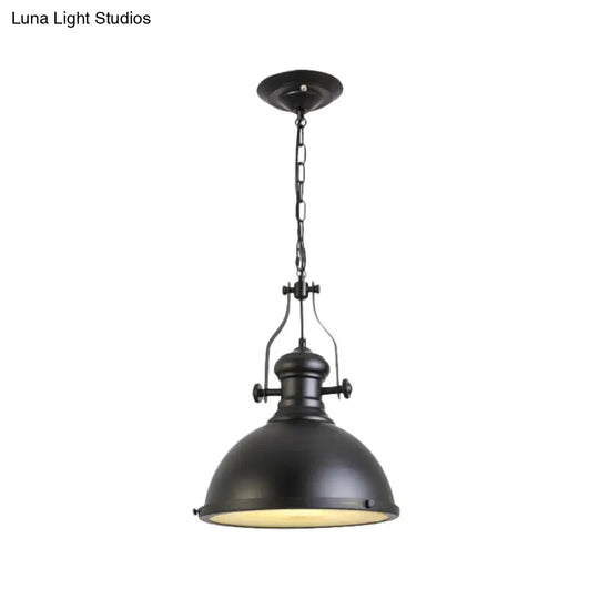 1-Bulb Industrial Pendant Light With Dome Metallic Shade In Black