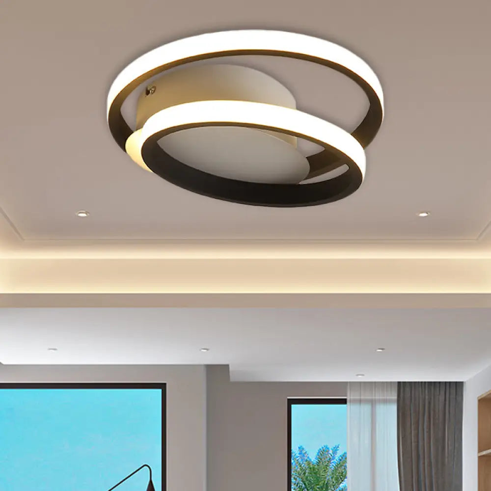 Black Double-Ring Led Flush Mount Light - Simple Acrylic Ceiling Lamp In White/Warm / White