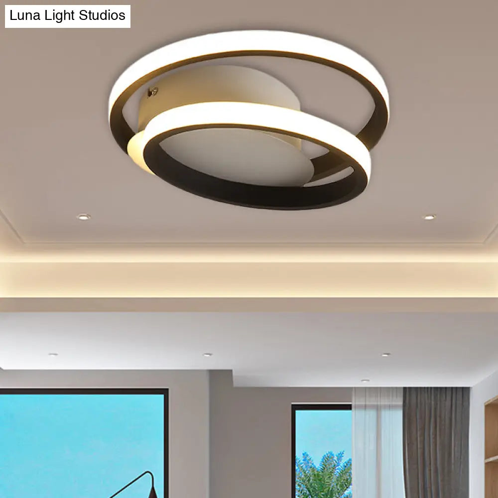 Black Double-Ring Led Flush Mount Light - Simple Acrylic Ceiling Lamp In White/Warm / White
