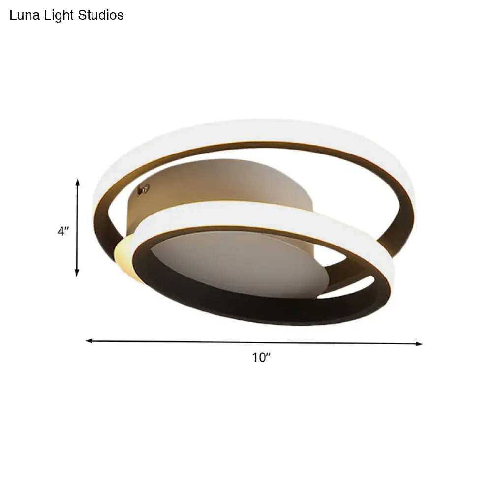 Black Double-Ring Led Flush Mount Light - Simple Acrylic Ceiling Lamp In White/Warm