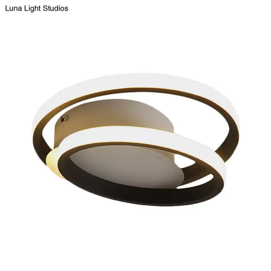 Black Double-Ring Led Flush Mount Light - Simple Acrylic Ceiling Lamp In White/Warm