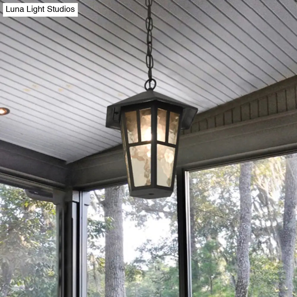 Black Drop Lamp Birdcage Pendant - Retro Single Head For Outdoor Lighting Ripple Glass Fixture