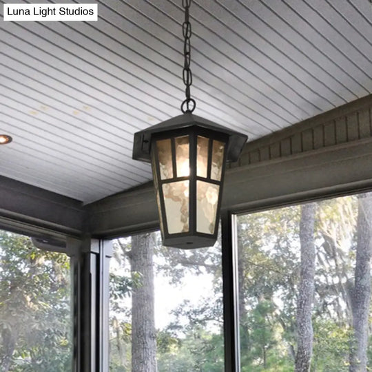 Black Drop Lamp Birdcage Pendant - Retro Single Head For Outdoor Lighting Ripple Glass Fixture