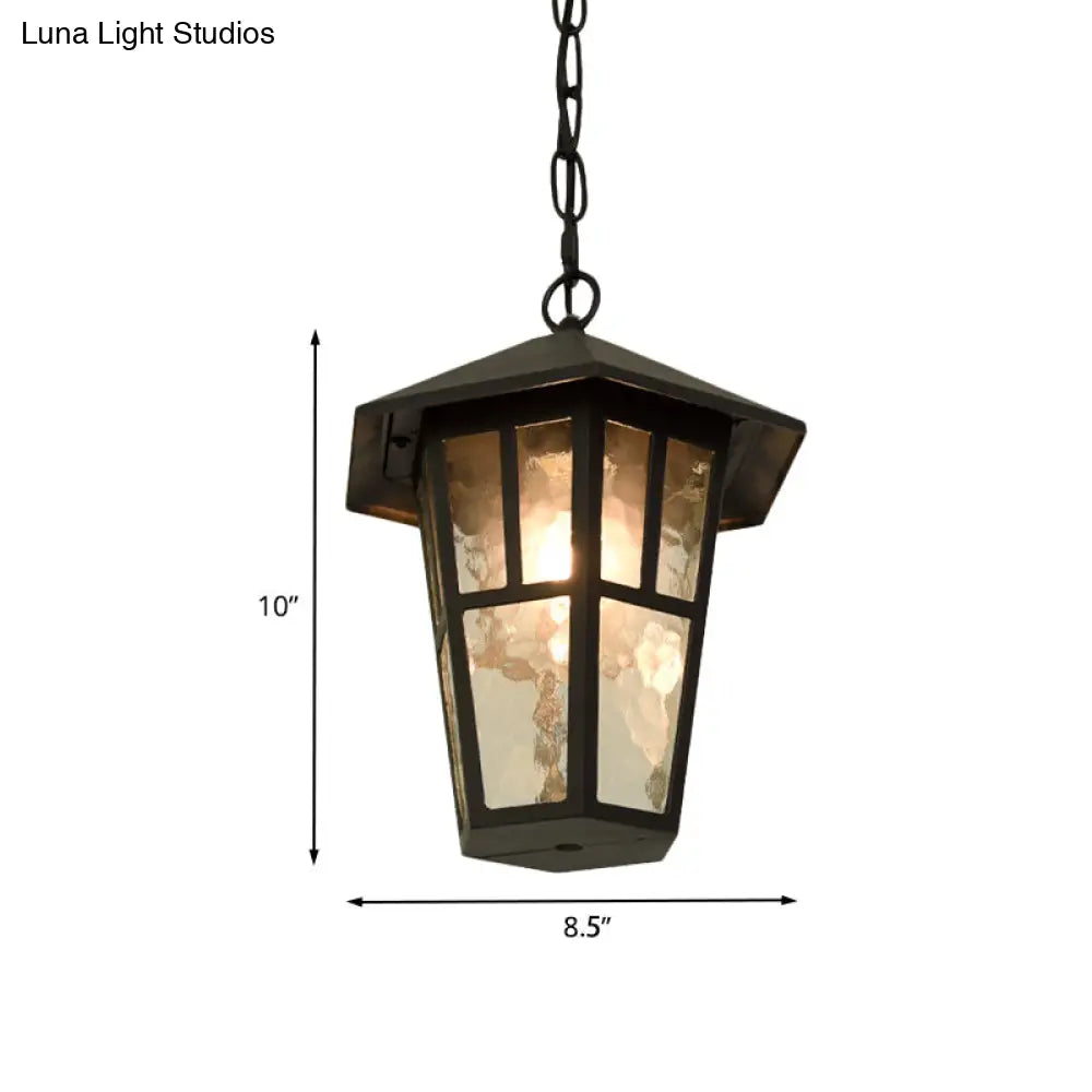 Black Drop Lamp Birdcage Pendant - Retro Single Head For Outdoor Lighting Ripple Glass Fixture