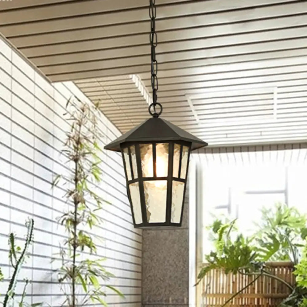 Black Drop Lamp Birdcage Pendant - Retro Single Head For Outdoor Lighting Ripple Glass Fixture