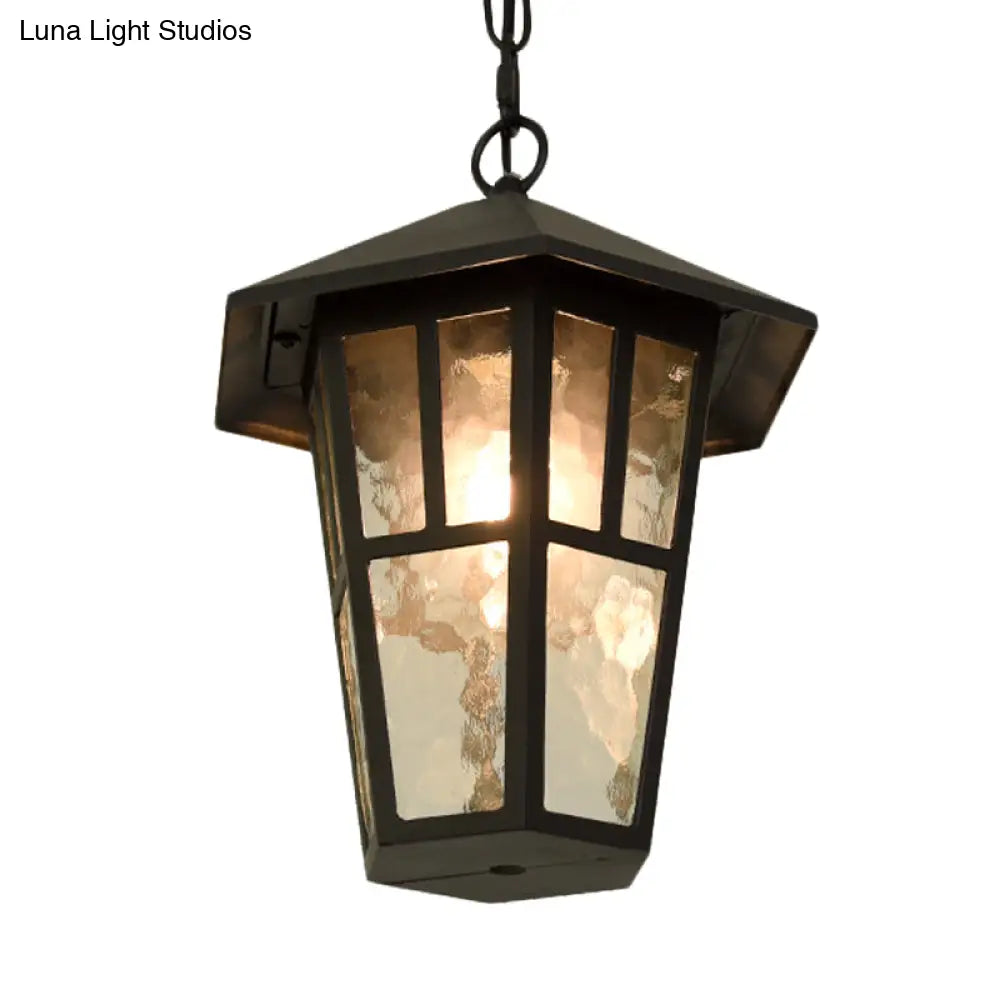 Black Drop Lamp Birdcage Pendant - Retro Single Head For Outdoor Lighting Ripple Glass Fixture