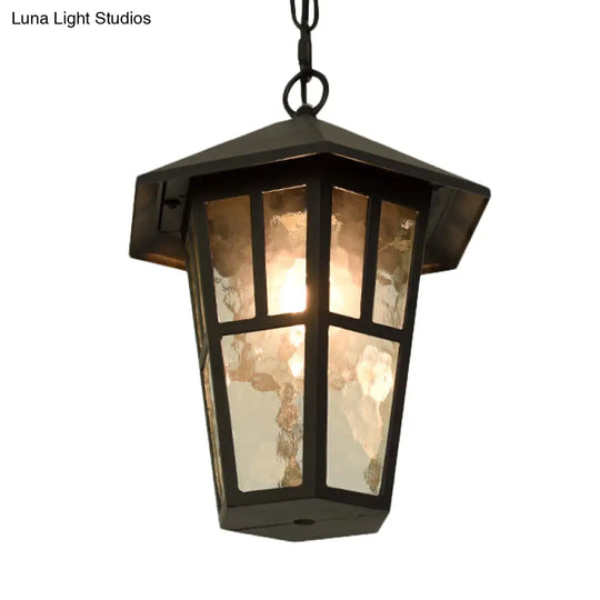 Black Drop Lamp Birdcage Pendant - Retro Single Head For Outdoor Lighting Ripple Glass Fixture