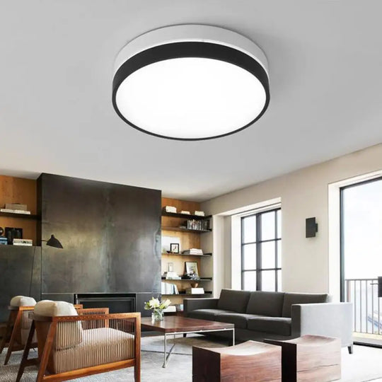 Black Drum Flush Mount Lamp: Nordic Acrylic Shade Led Ceiling Light For Living Room / 15’ White