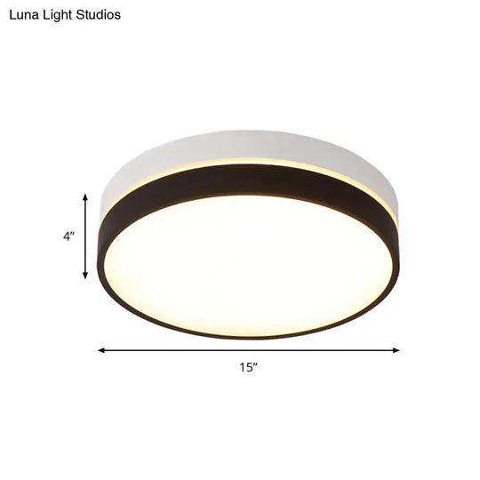 Black Drum Flush Mount Lamp: Nordic Acrylic Shade Led Ceiling Light For Living Room