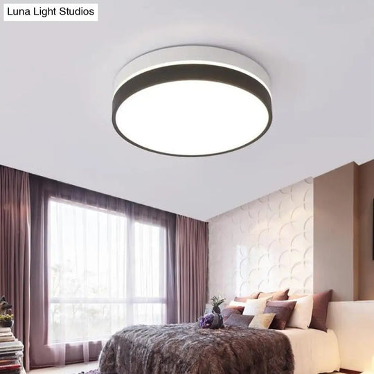 Black Drum Flush Mount Lamp: Nordic Acrylic Shade Led Ceiling Light For Living Room