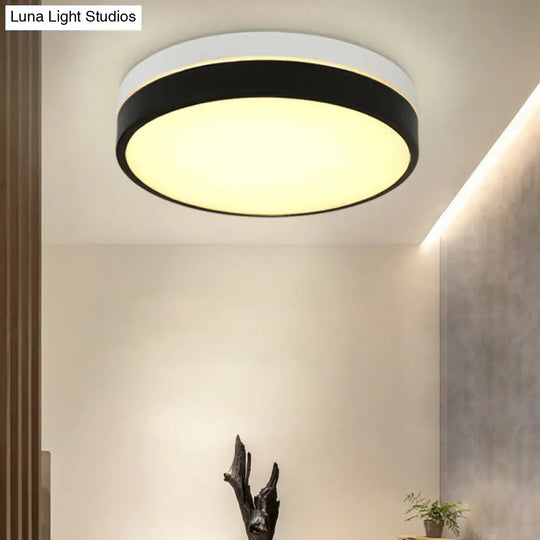 Black Drum Flush Mount Lamp: Nordic Acrylic Shade Led Ceiling Light For Living Room / 15 Warm